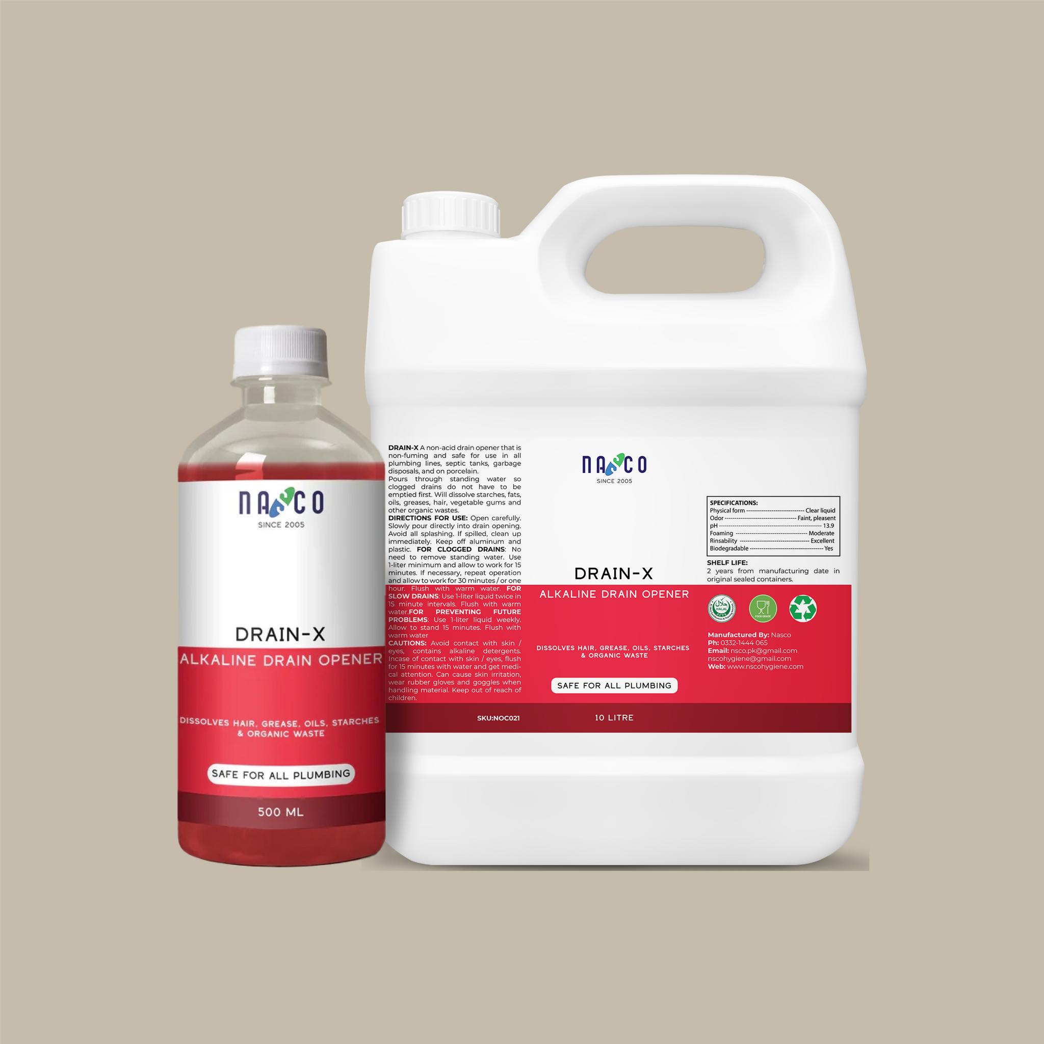 Nasco Drain-X Heavy Duty Alkaline Drain Opener / Cleaner | 500Ml-10Litre