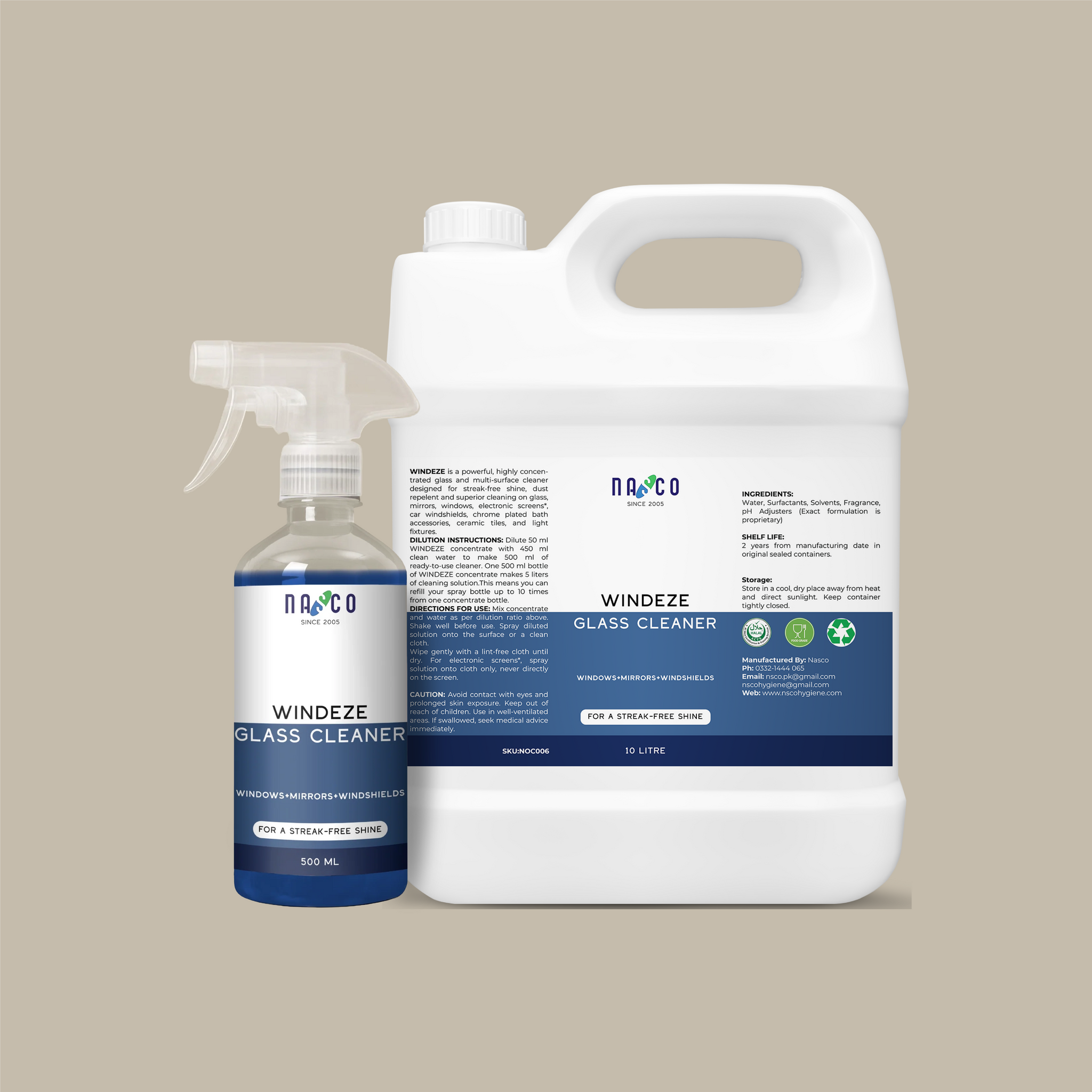 Nasco Windeze Glass & Multi-Surface Cleaner | 500Ml-10Litre