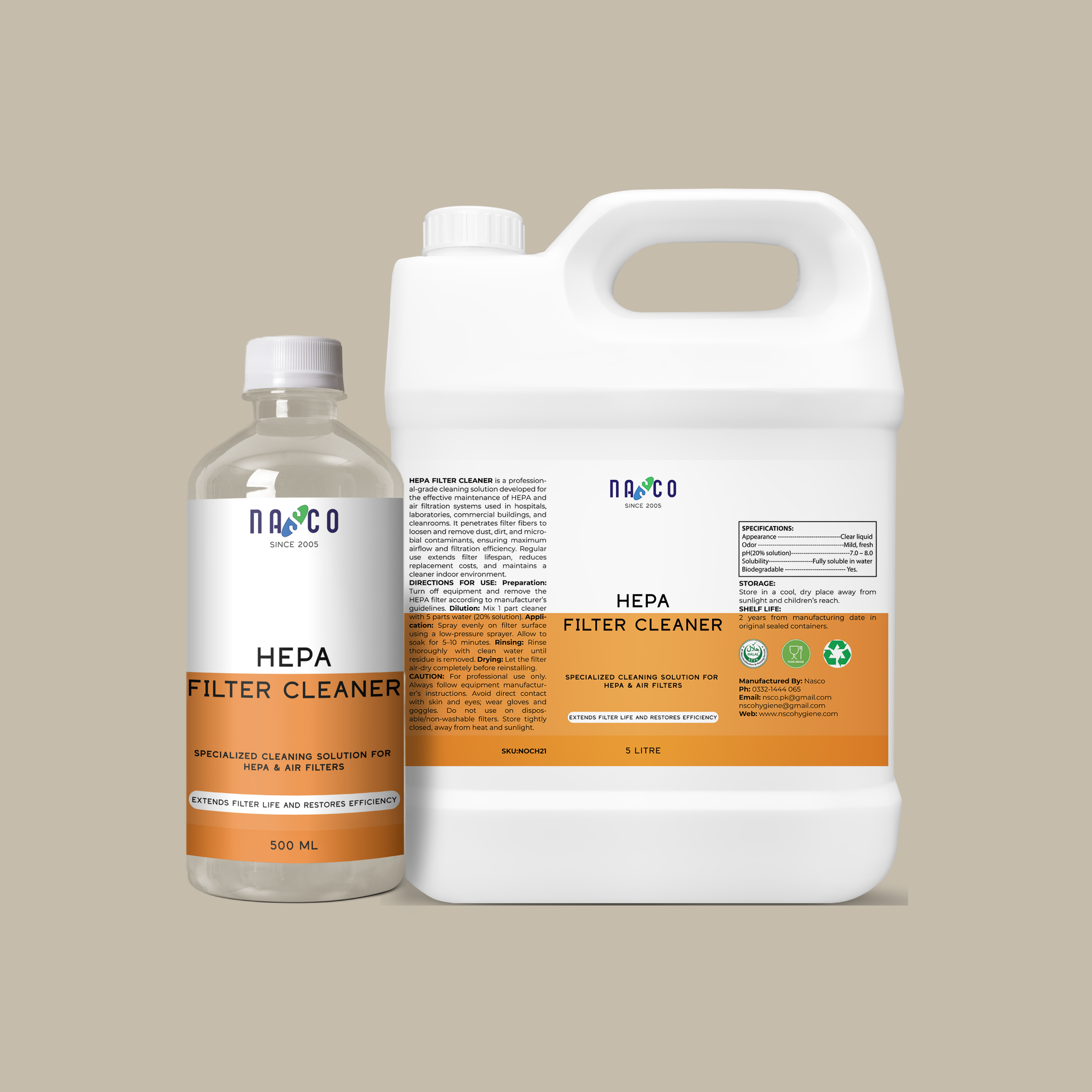 Nasco HEPA Filter Cleaner Specialized Cleaning Solution for HEPA & Air Filters | 500Ml-10Litre