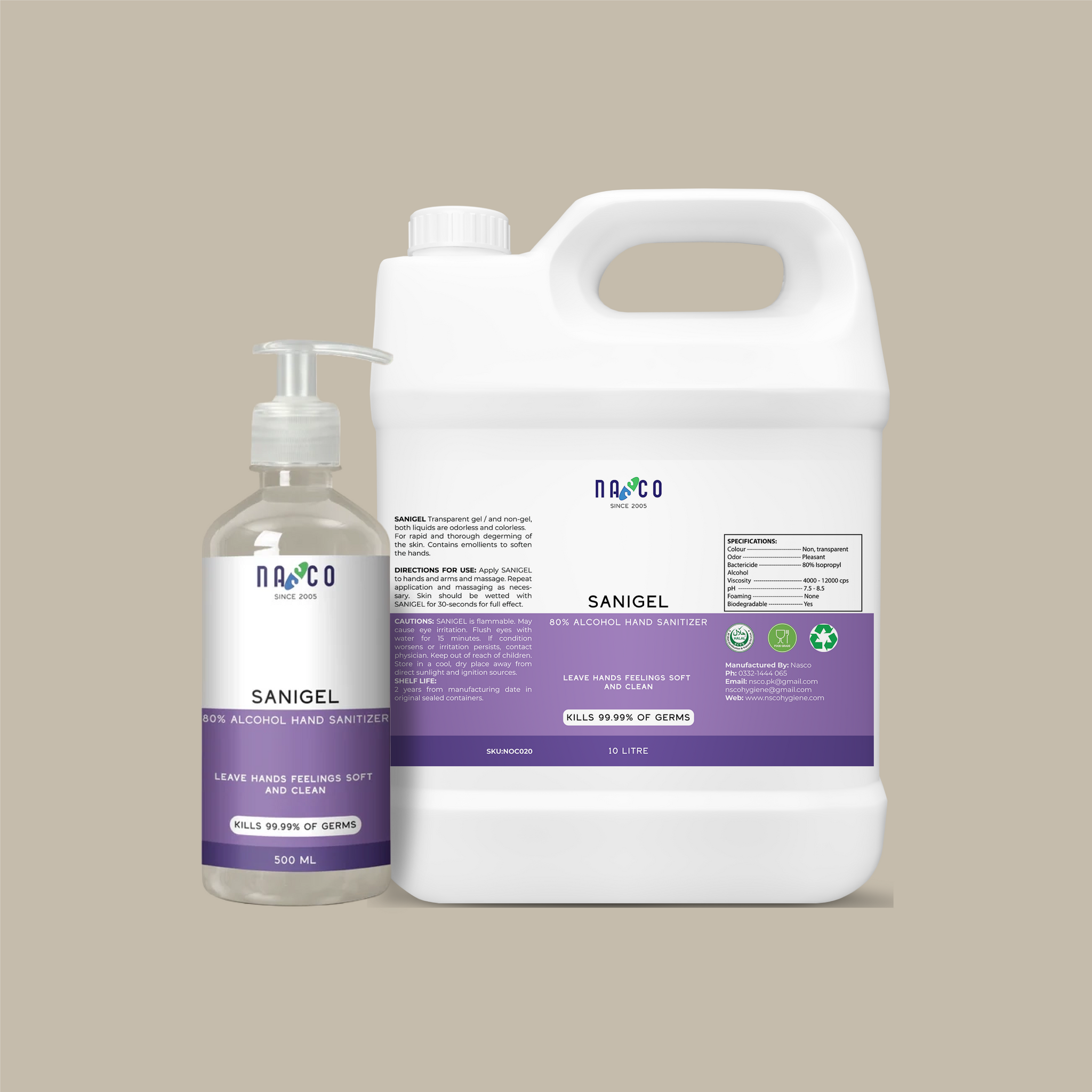Nasco Sanigel 80% Alcohol Hand Sanitiser | 500Ml-10Litre