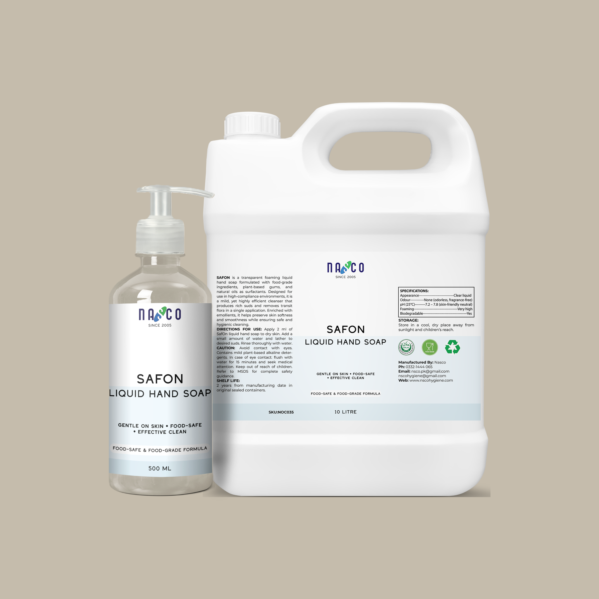 Nasco Safon Food-safe & food-grade Liquid Hand Soap | 500Ml-10Litre